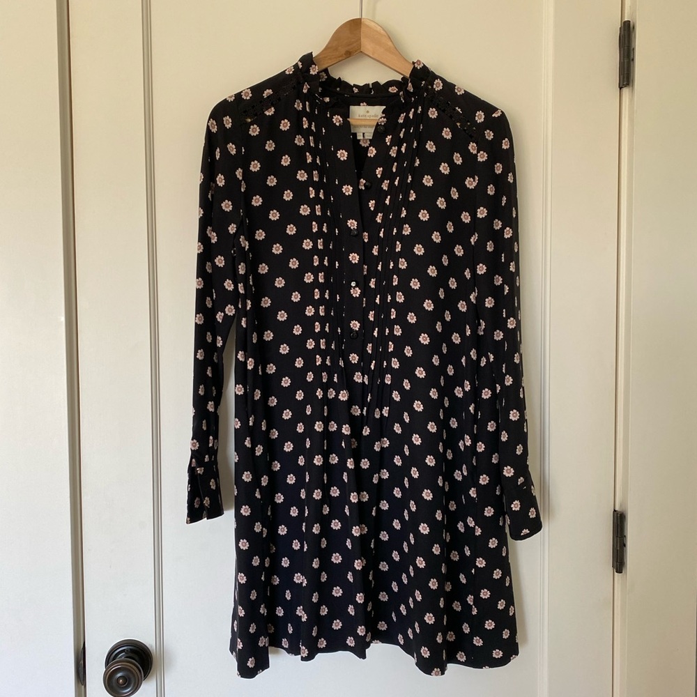 Kate Spade Silk Floral Long Sleeve Ruffle Dress XS